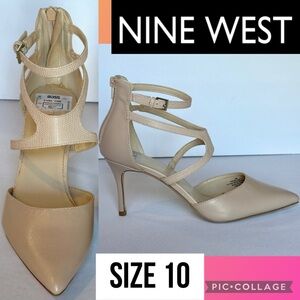 Nine West Womens Pump Nude Megabyte Pointed Toe Ankle Strap Stiletto Heel 10